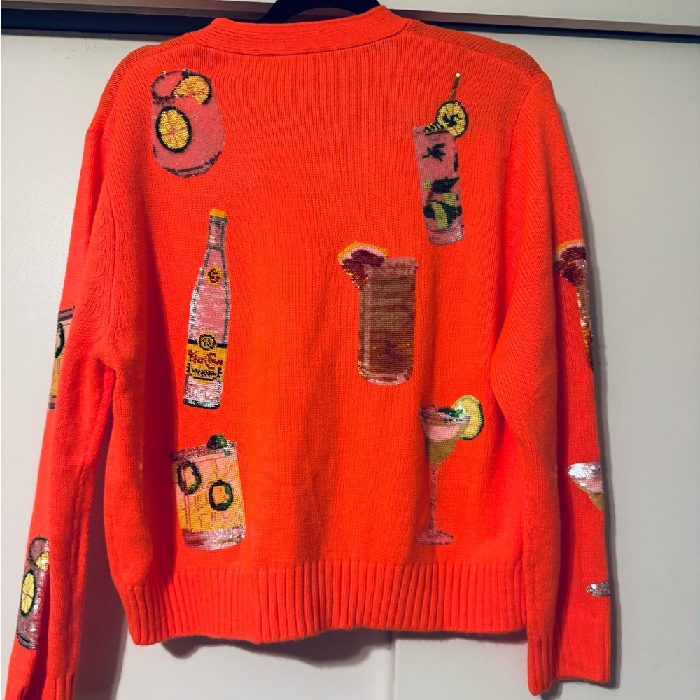 Queen Of Sparkles Vibrant Orange Women's Sweater with Fun Drink Motifs - Picture 2 of 5